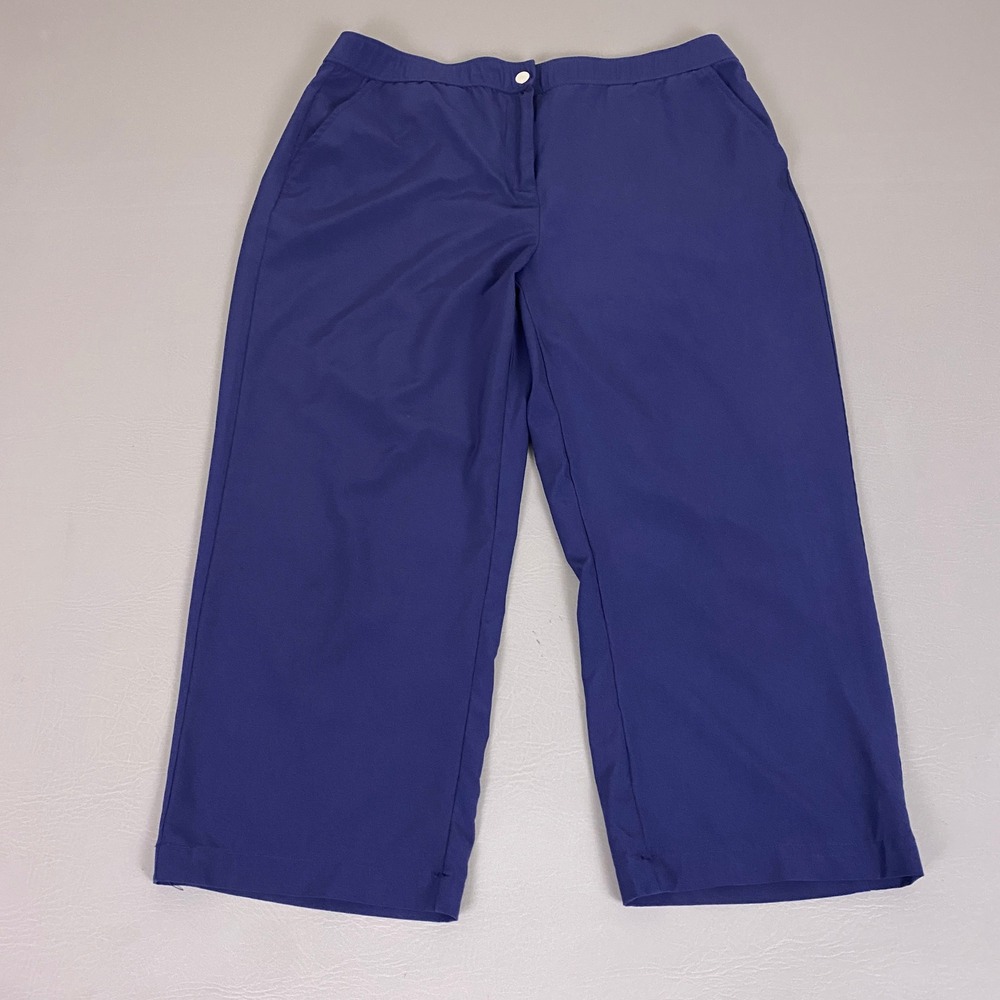 Weekends by Chicos Blue Crop Wide Leg Pants Women's Size 2 Large Elastic Waist